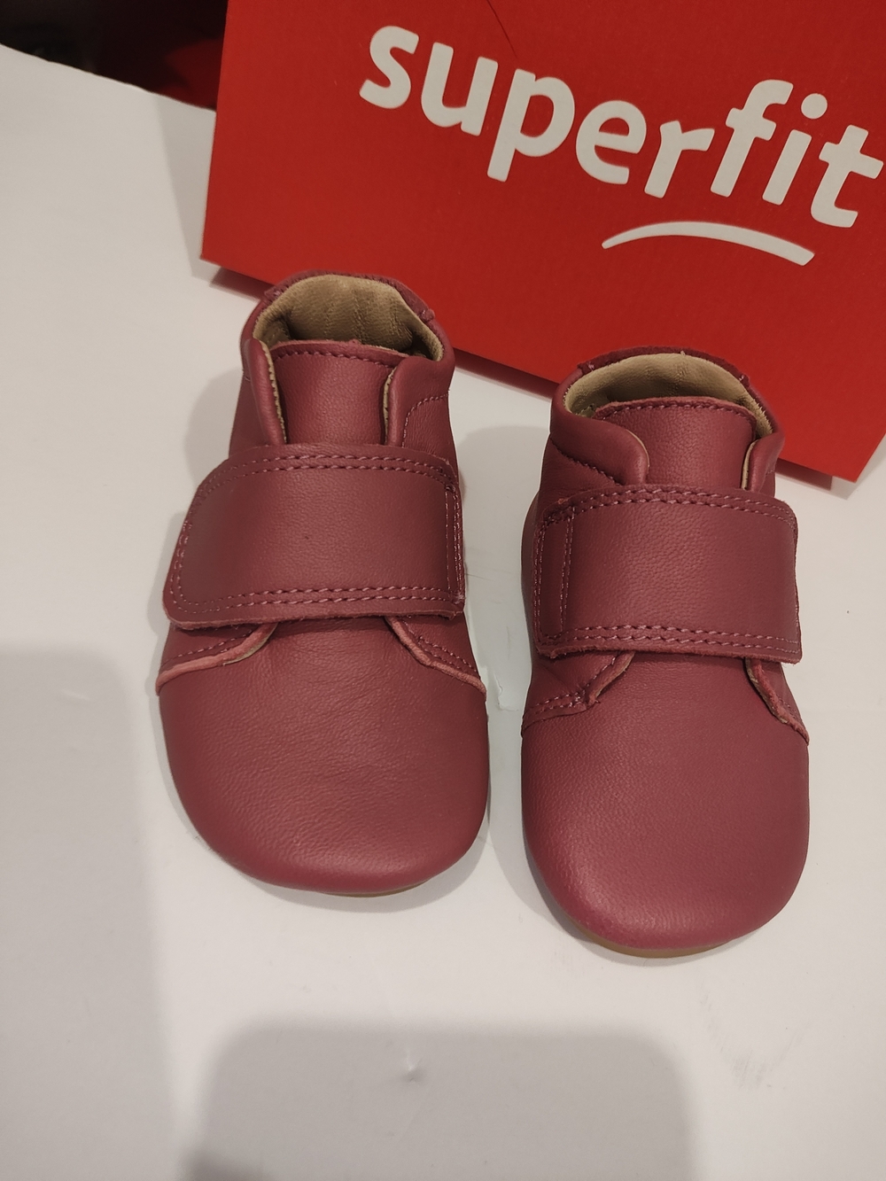 Superfit Burgundy Leather Velcro Walker Shoes for Baby